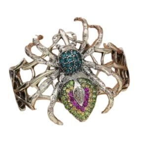Silver Spider Bracelet with Multicolor Gems